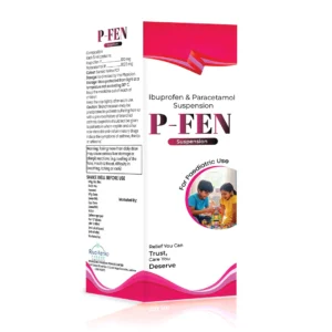 P-FEN Oral Suspension | Pediatric Ibuprofen + Paracetamol For Fever & Pain Relief | Children’s Fever Medicine, Pain Relief Suspension For Kids, Pediatric Ibuprofen And Paracetamol, Post-Immunization Fever, Teething Pain Relief, Cold And Flu Suspension For Children